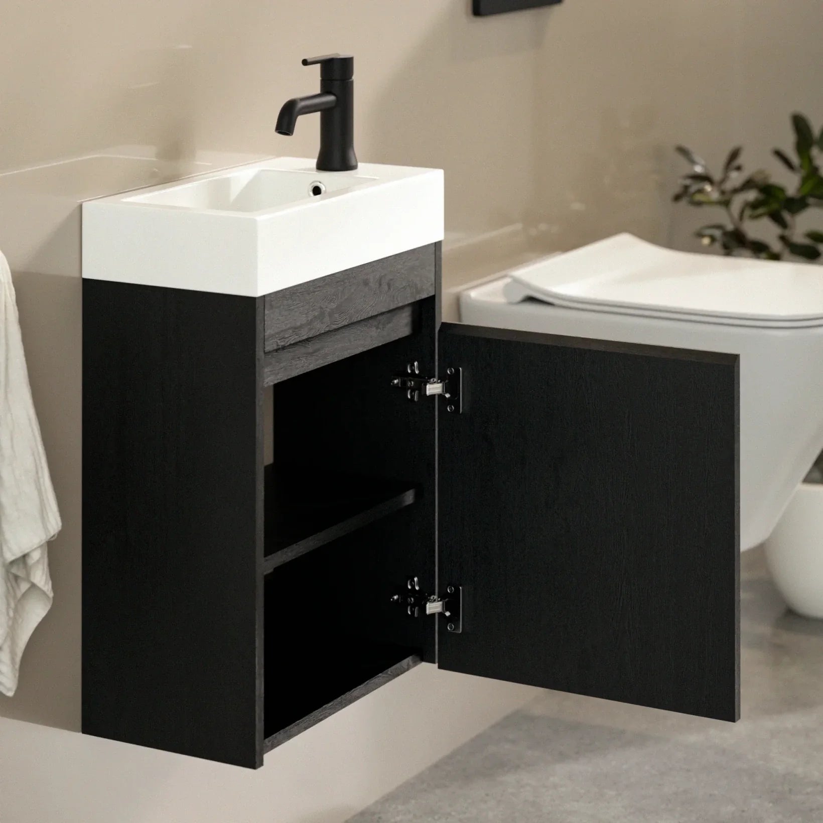 Toiletmeubel Vivo - 40cm - Zwart Eiken - Wastafel Wit - WDtegels