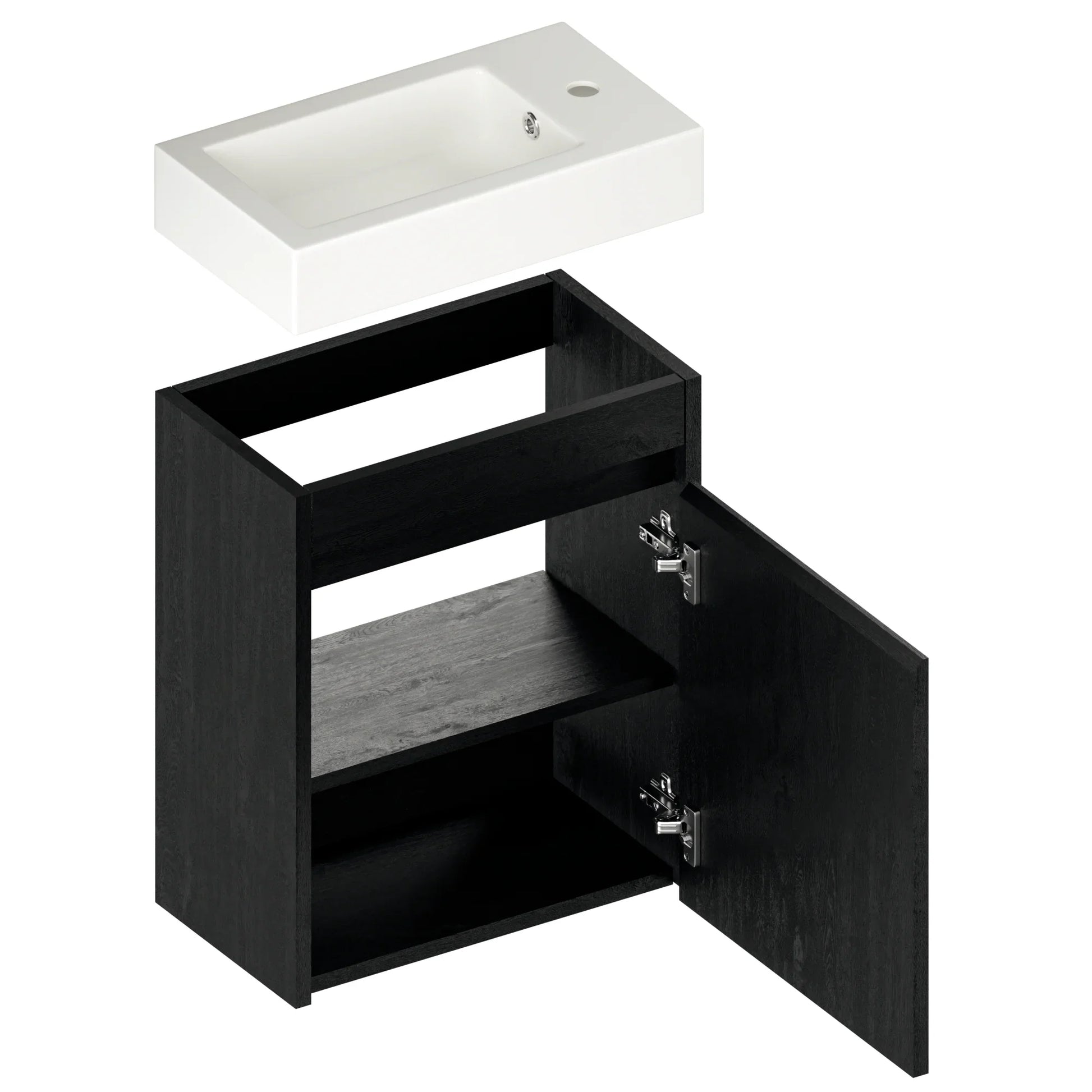 Toiletmeubel Vivo - 40cm - Zwart Eiken - Wastafel Wit - WDtegels
