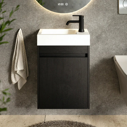 Toiletmeubel Vivo - 40cm - Zwart Eiken - Wastafel Wit - WDtegels
