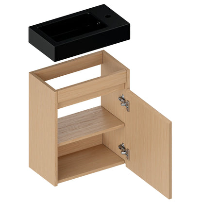 Toiletmeubel Elen - 40cm - Licht Eiken - Wastafel Zwart - WDtegels