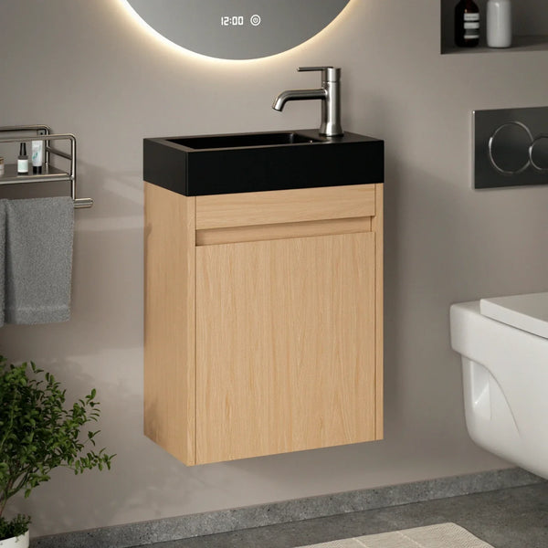 Toiletmeubel Elen - 40cm - Licht Eiken - Wastafel Zwart