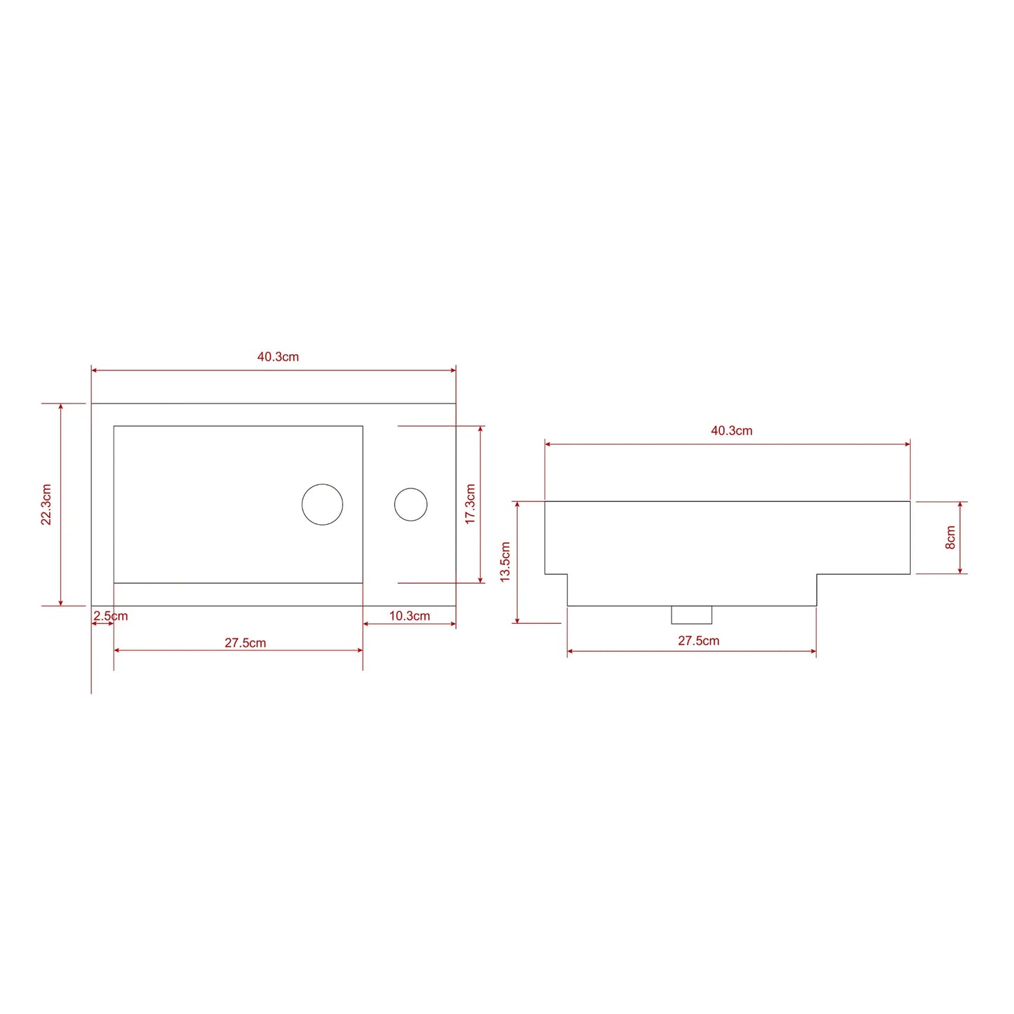 Toiletmeubel Elen - 40cm - Wit - Wastafel Zwart - WDtegels