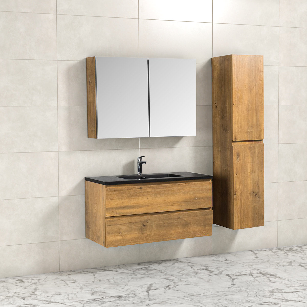 Onderkast badkamermeubel Tieme mat donker eiken 100x50x48cm