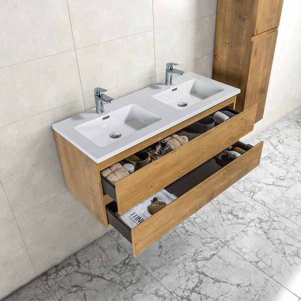 Mueble de baño Tieme 120x50x48cm + lavabo blanco - roble mate