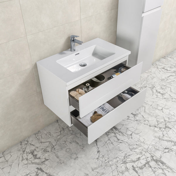 Mueble de baño Tieme 80x50x48cm + lavabo blanco - blanco alto brillo