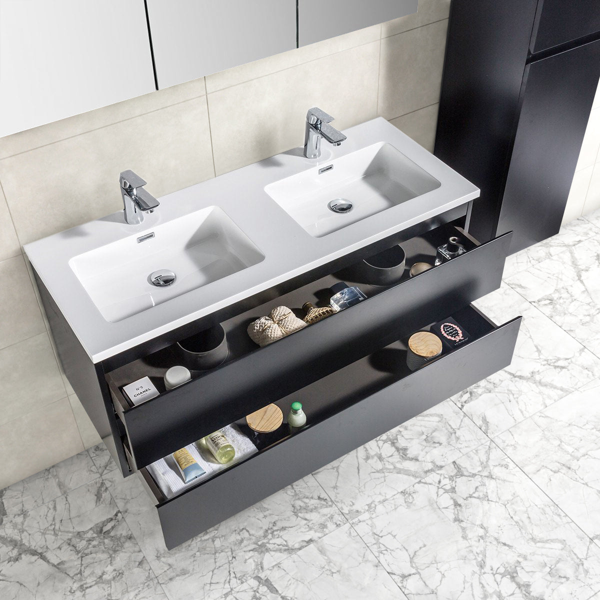 Onderkast badkamermeubel Tieme mat zwart 120x50x48cm - WDtegels