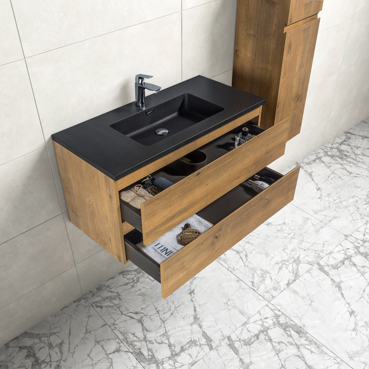 Onderkast badkamermeubel Tieme mat donker eiken 100x50x48cm