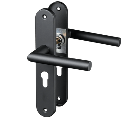 Deurklink Belluno in zwart met cilindergat 55 mm