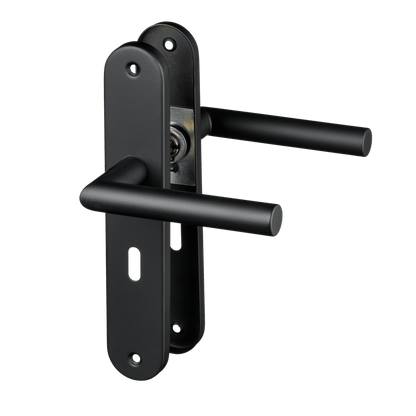 Deurklink Belluno in zwart met sleutelgat 56 mm