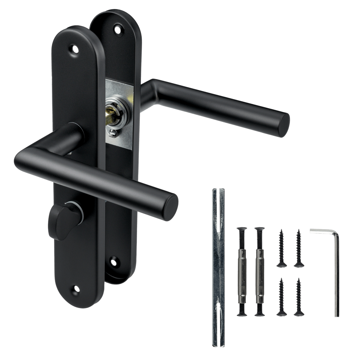Deurklink Belluno in zwart met WC-sluiting 63 mm met bevestigingsmateriaal