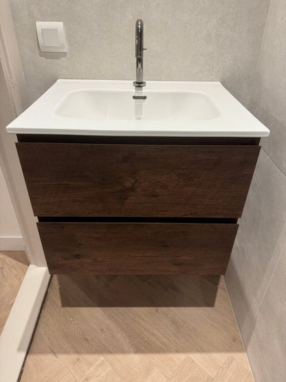 Badkamermeubel Tieme mat 60x50x48cm + witte wastafel - donker eiken - WDtegels