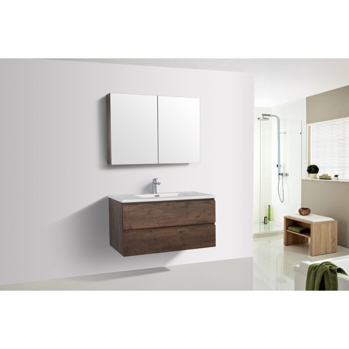 Badkamermeubel Tieme 100x50x48cm + witte wastafel - mat donker eiken - WDtegels