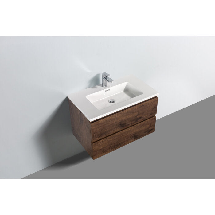 Badkamermeubel Tieme 80x50x48cm + witte wastafel - mat donker eiken - WDtegels