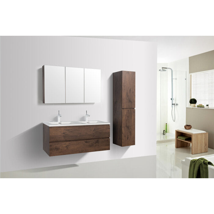 Badkamermeubel Tieme 120x50x48cm + witte wastafel - mat donker eiken - WDtegels