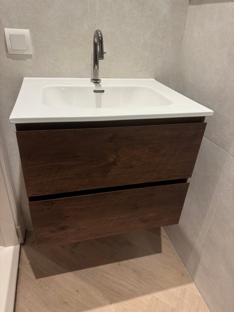 Badkamermeubel Tieme mat 60x50x48cm + witte wastafel - donker eiken - WDtegels