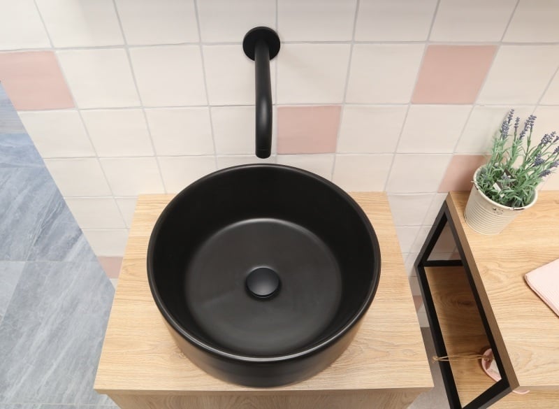 Lorens Cylinder Washbasin 40x40x15cm Matt Black