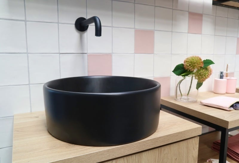 Lorens Cylinder Washbasin 40x40x15cm Matt Black