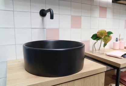 Lorens Cylinder Washbasin 40x40x15cm Matt Black