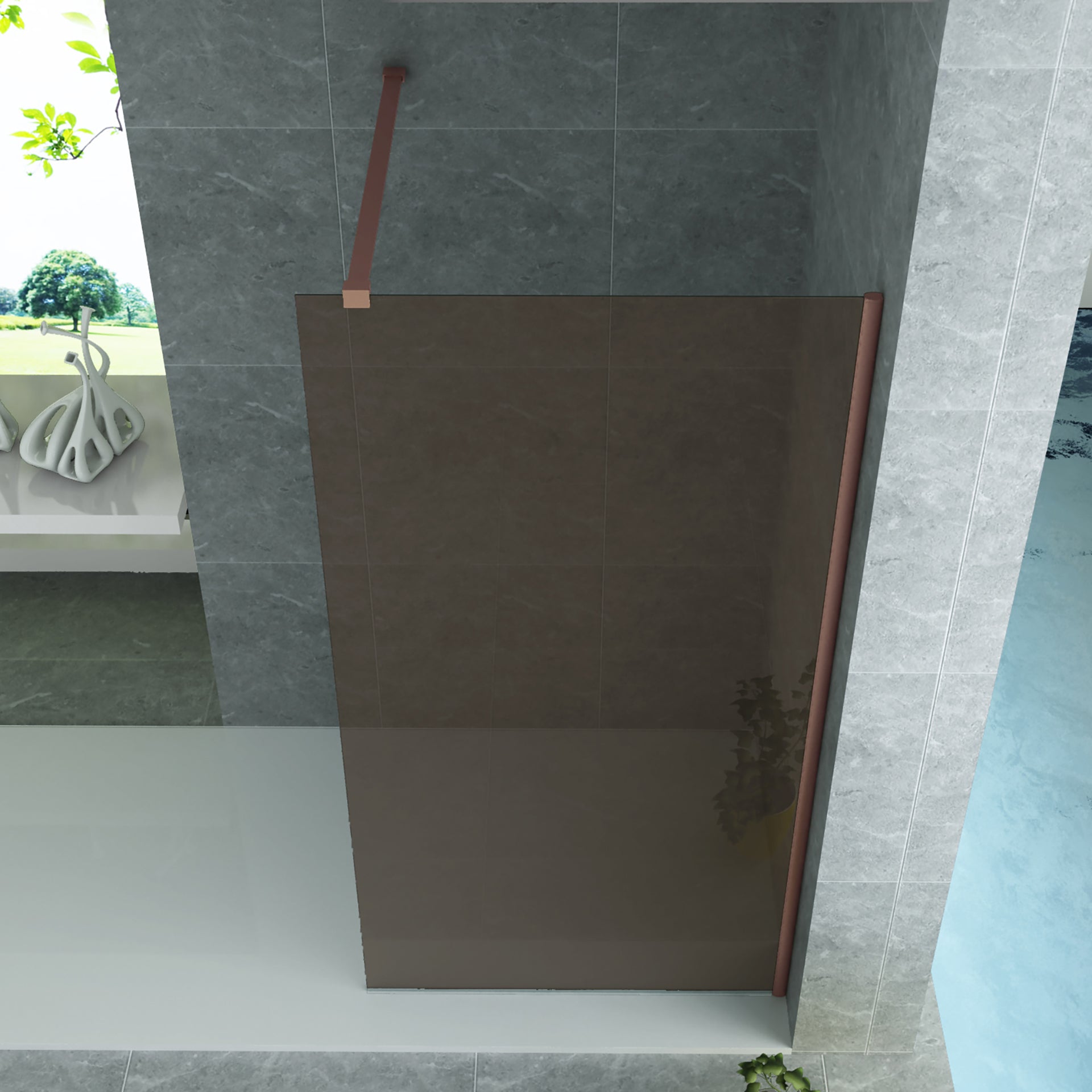 Aloni Inloopdouche | 120X200cm | Geborsteld Koper | Champagne Glas - WDtegels
