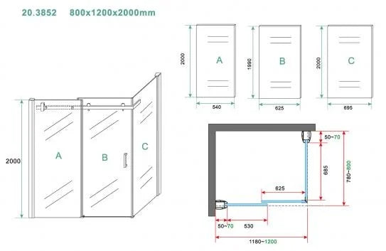 Douchecabine Wiesbaden Pared 120x80x200cm 1 schuifdeur 8mm helder glas met nano - WDtegels