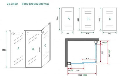 Douchecabine Wiesbaden Pared 120x80x200cm 1 schuifdeur 8mm helder glas met nano - WDtegels