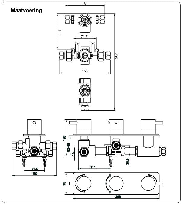 Wiesbaden Caral inbouw 3-wegs douchethermostaat rond chroom - WDtegels