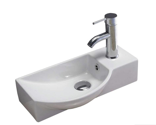Fonteinset keramisch met kraan en Afvoer Bee Rechts | 40x22x10cm | Wit