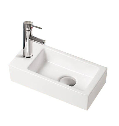 Combination package ceramic fountain with tap and drain Qubic mini Left