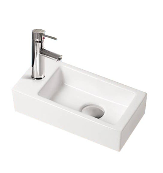 Fonteinset keramisch met kraan en afvoer Qubic mini Links | 36,5x18x9cm | Wit