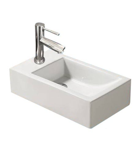 Fonteinset keramisch met kraan en afvoer Qubic Links | 45x25x12cm | Wit