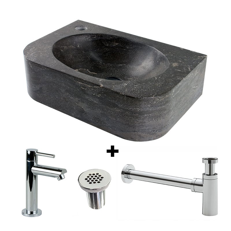 Combination package Natural stone fountain Flow with tap, grille and siphon