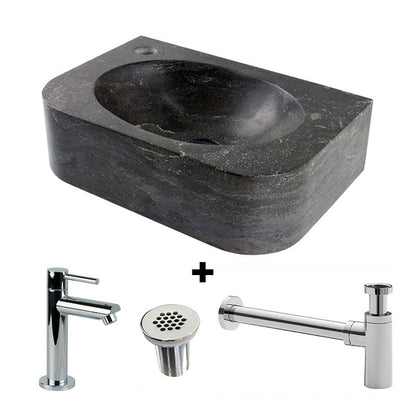 Combination package Natural stone fountain Flow with tap, grille and siphon