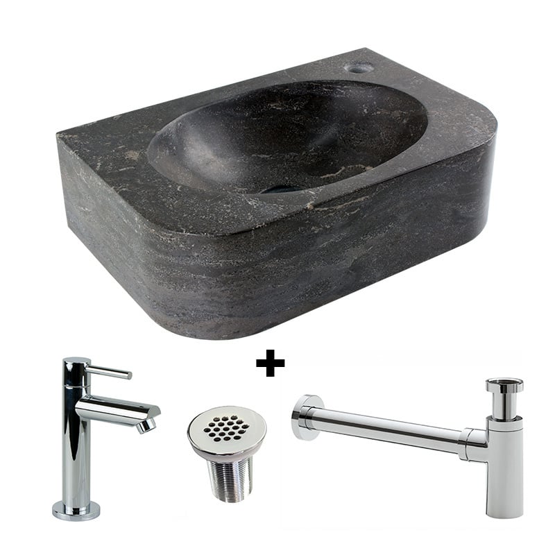 Combination package Natural stone fountain Flow with tap, grille and siphon