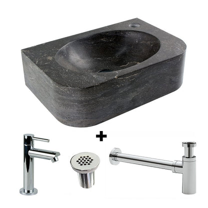 Combination package Natural stone fountain Flow with tap, grille and siphon