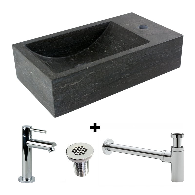 Combination package Natural stone fountain Recto with tap, grille and siphon