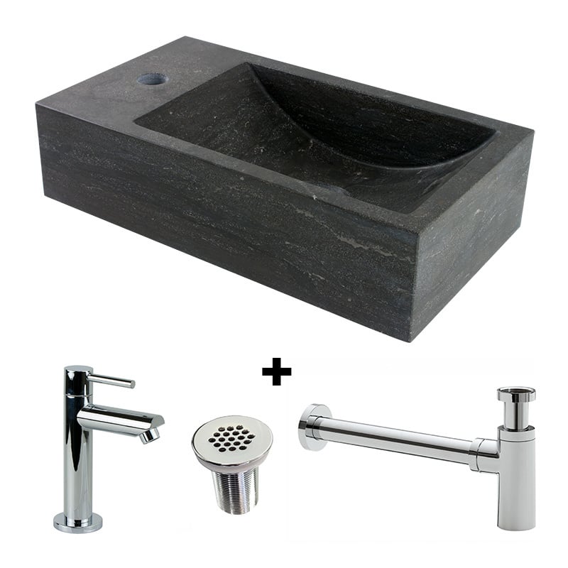 Combination package Natural stone fountain Recto with tap, grille and siphon