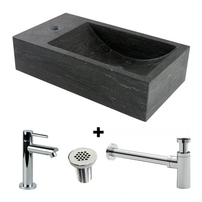 Combination package Natural stone fountain Recto with tap, grille and siphon