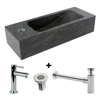 Paquete combinado Fuente de piedra natural Slim con grifo, rejilla y sifón