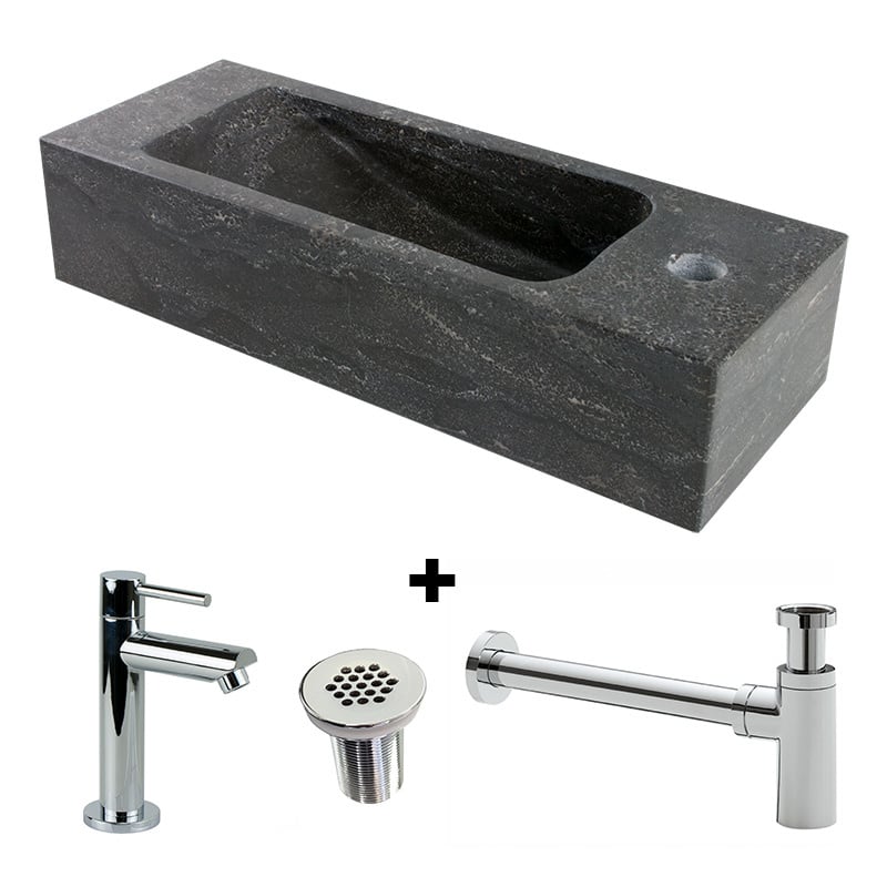 Paquete combinado Fuente de piedra natural Slim con grifo, rejilla y sifón