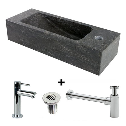 Paquete combinado Fuente de piedra natural Slim con grifo, rejilla y sifón