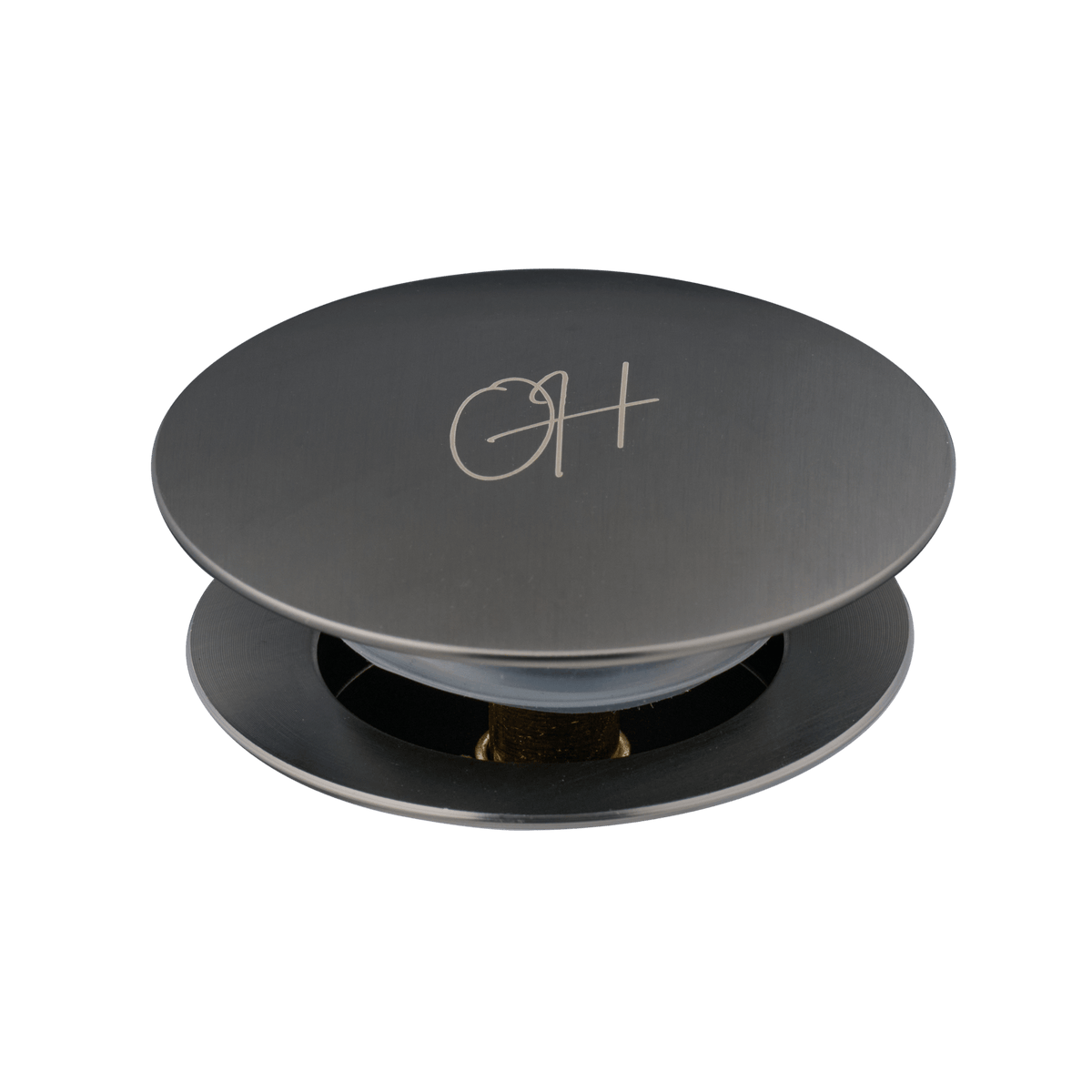 Detail van afvoerplug Flusso in gun metal met overloop