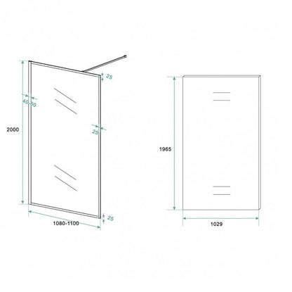 Inloopdouche Olivia 110x200cm Helder Glas Mat Zwart Raamwerk - WDtegels