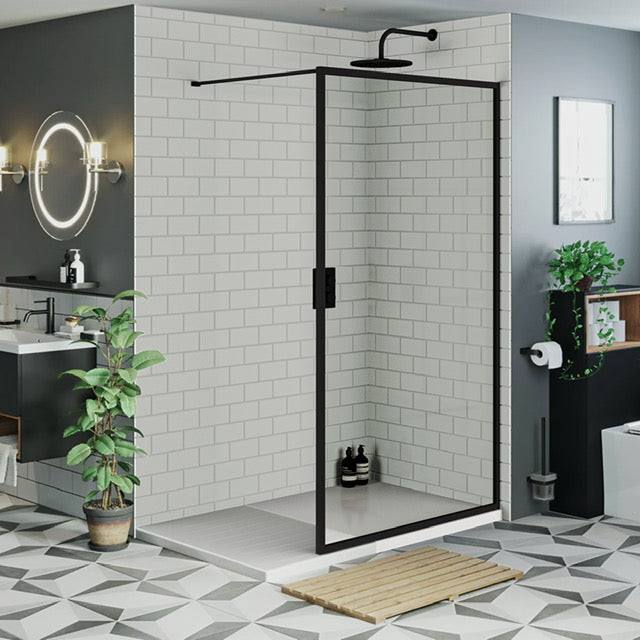 Inloopdouche Olivia 110x200cm Helder Glas Mat Zwart Raamwerk - WDtegels