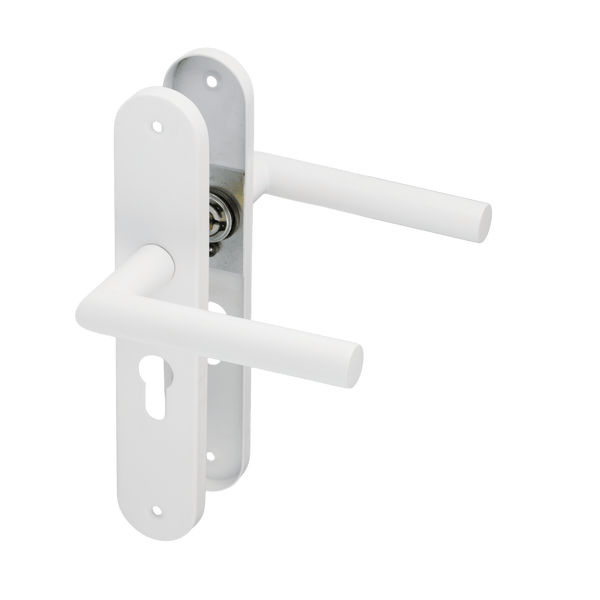 Lucano - Witte Deurklink Cilindergat Rond Lang Schild - PC 55mm