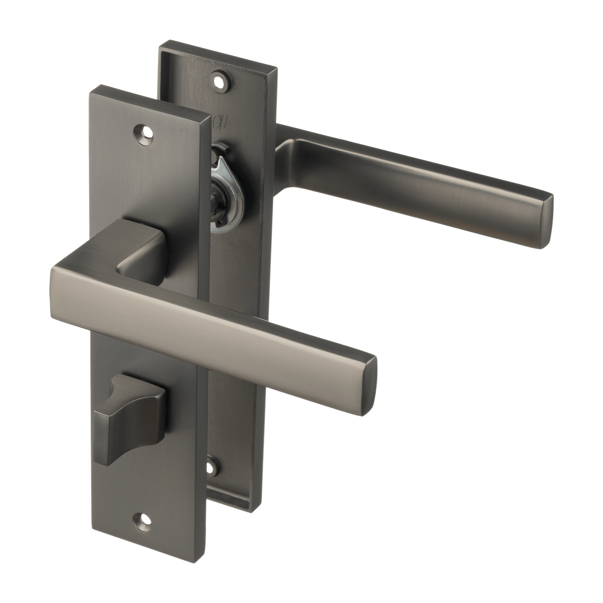 Deurklink Novara in gun metal met WC-sluiting 63 mm