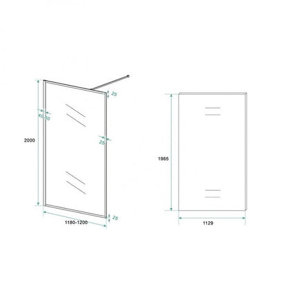 Inloopdouche Olivia 120x200cm Helder Glas Mat Zwart Raamwerk - WDtegels