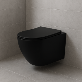 Aloni Pro Hangend Toilet | 36x32x49cm | Tornadospoeling | Randloos | met Zitting | Soft Close | Quick Release | Compact | Mat Zwart - WDtegels