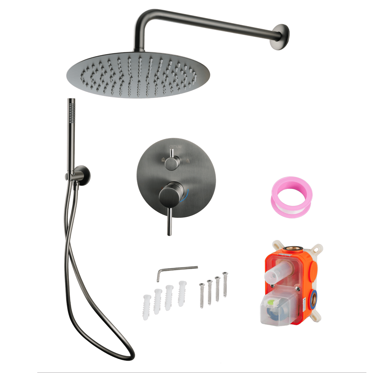 Inbouw regendoucheset Terni in gun metal met bevestigingsmateriaal
