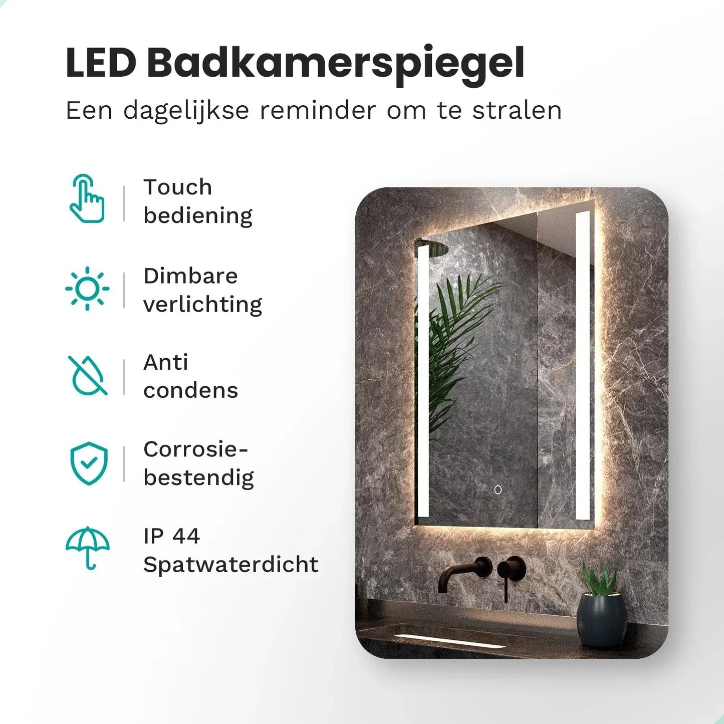 Badkamerspiegel - 90x65cm Rechthoekig - Frameloos