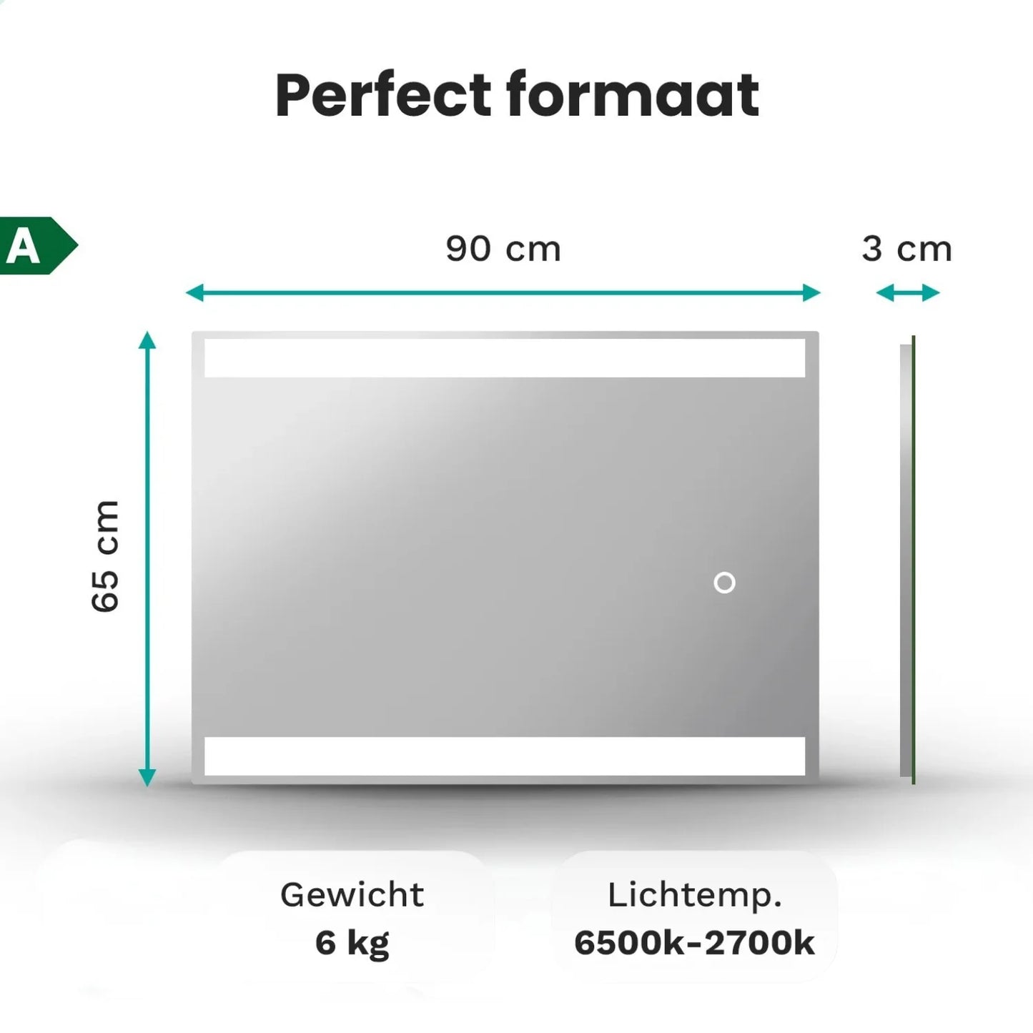 Badkamerspiegel - 90x65cm Rechthoekig - Frameloos